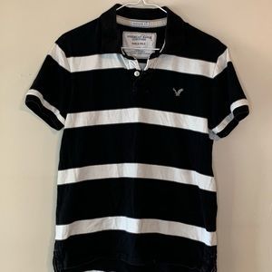 Black and White Striped Vintage Fit Polo